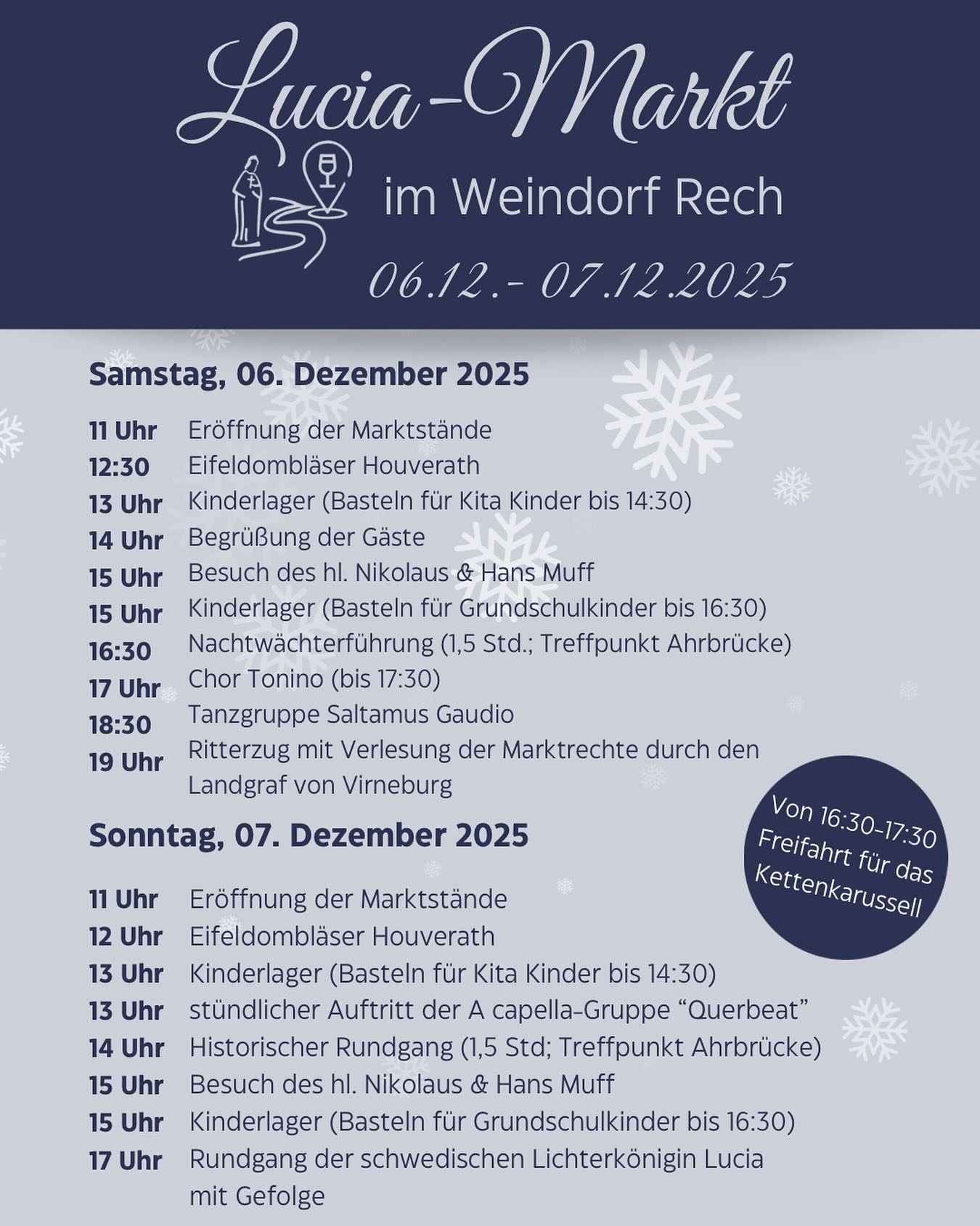 Unser Programm für den diesjährige Lucia-Markt 🎄

#luciamarktrech #weihnachtsmarkt #weindorfrech