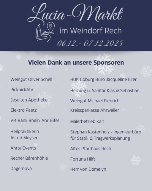 Ohne Euch wäre der Lucia-Markt nicht möglich!🎄

Vielen Dank an alle Sponsoren ✨