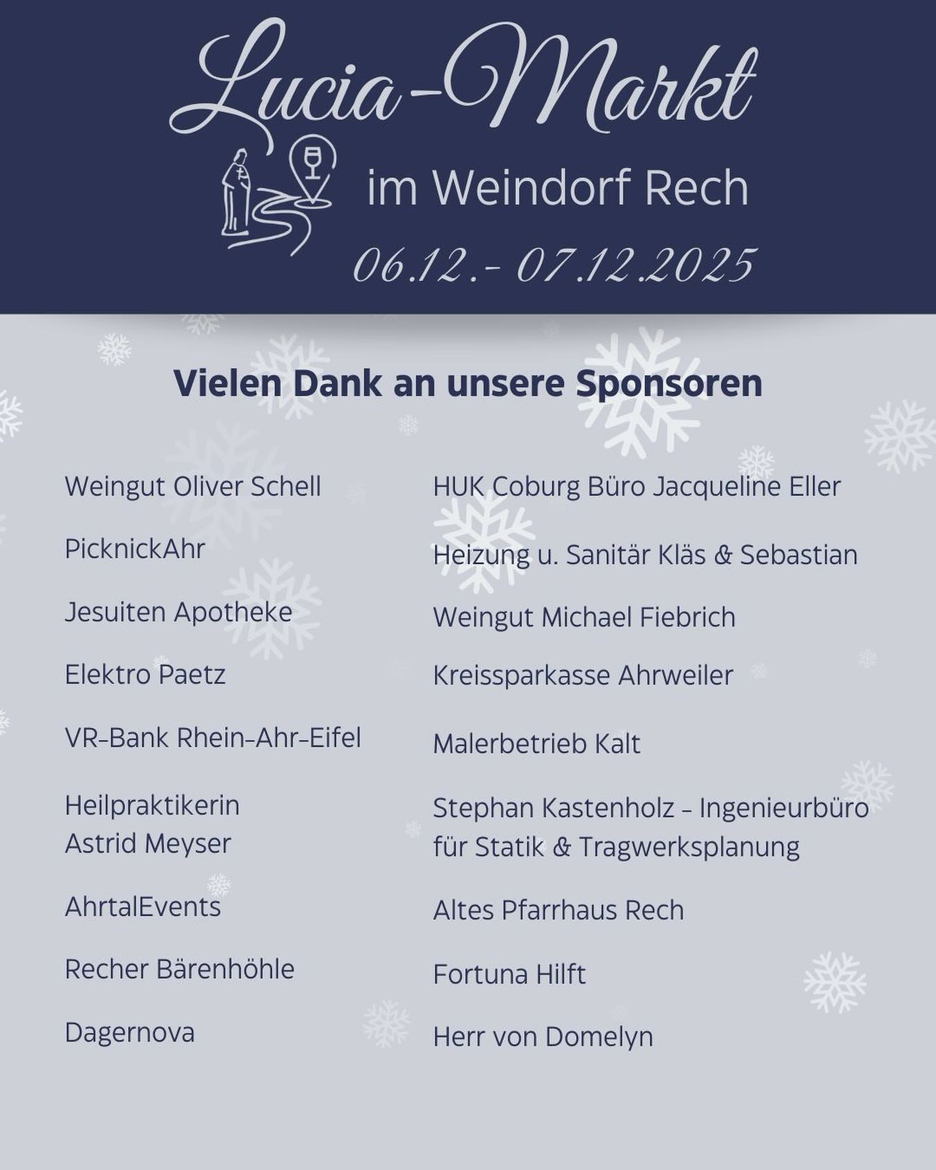 Ohne Euch wäre der Lucia-Markt nicht möglich!🎄

Vielen Dank an alle Sponsoren ✨