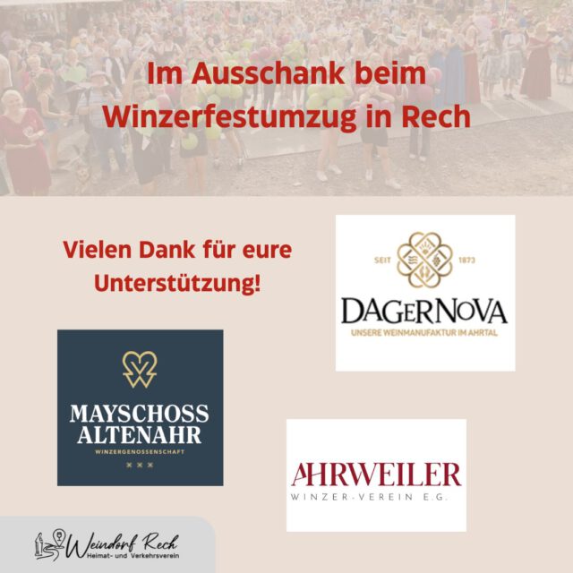 Was für ein fantastischer Festumzug! 🍷🚜✨
Ein rundum gelungener Tag geht zu Ende! Während bunte Wagen und Fußgruppen durch unsere Straßen gezogen sind, durfte natürlich der passende Wein im Glas nicht fehlen.
Ein riesiges Dankeschön an die Dagernova Weinmanufaktur, die Winzergenossenschaft Mayschoß-Altenahr und den Ahrweiler Winzer-Verein für die großartige Unterstützung beim Ausschank während des Umzugs! 🍇👏
Danke an alle, die heute mit uns gefeiert, angestoßen und diesen Tag unvergesslich gemacht haben! ❤️🥂
#RecherWinzerfest #Festumzug #WeindorfRech #ahrtal #winzergenossenschaften