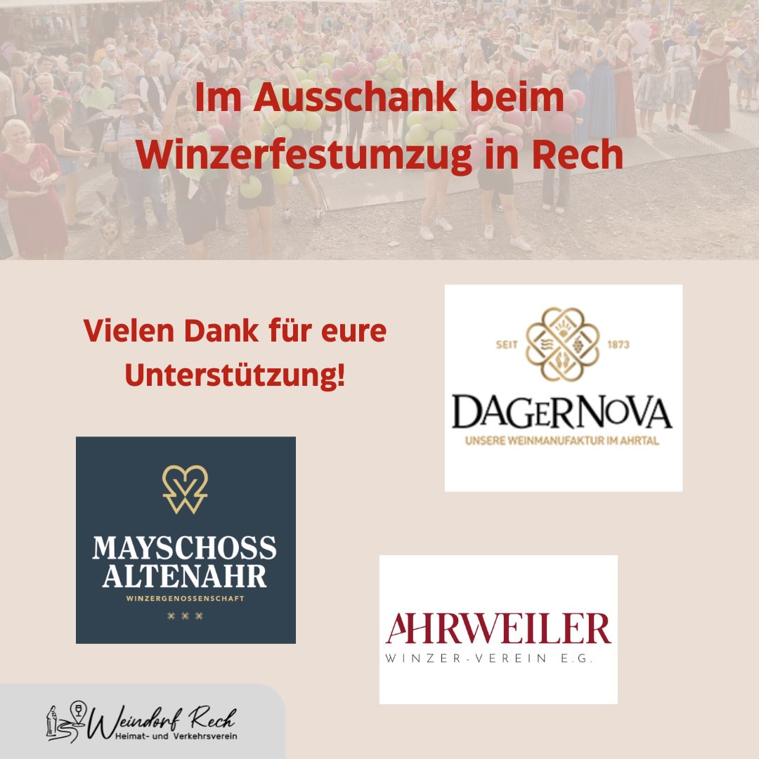 Was für ein fantastischer Festumzug! 🍷🚜✨
Ein rundum gelungener Tag geht zu Ende! Während bunte Wagen und Fußgruppen durch unsere Straßen gezogen sind, durfte natürlich der passende Wein im Glas nicht fehlen.
Ein riesiges Dankeschön an die Dagernova Weinmanufaktur, die Winzergenossenschaft Mayschoß-Altenahr und den Ahrweiler Winzer-Verein für die großartige Unterstützung beim Ausschank während des Umzugs! 🍇👏
Danke an alle, die heute mit uns gefeiert, angestoßen und diesen Tag unvergesslich gemacht haben! ❤️🥂
#RecherWinzerfest #Festumzug #WeindorfRech #ahrtal #winzergenossenschaften